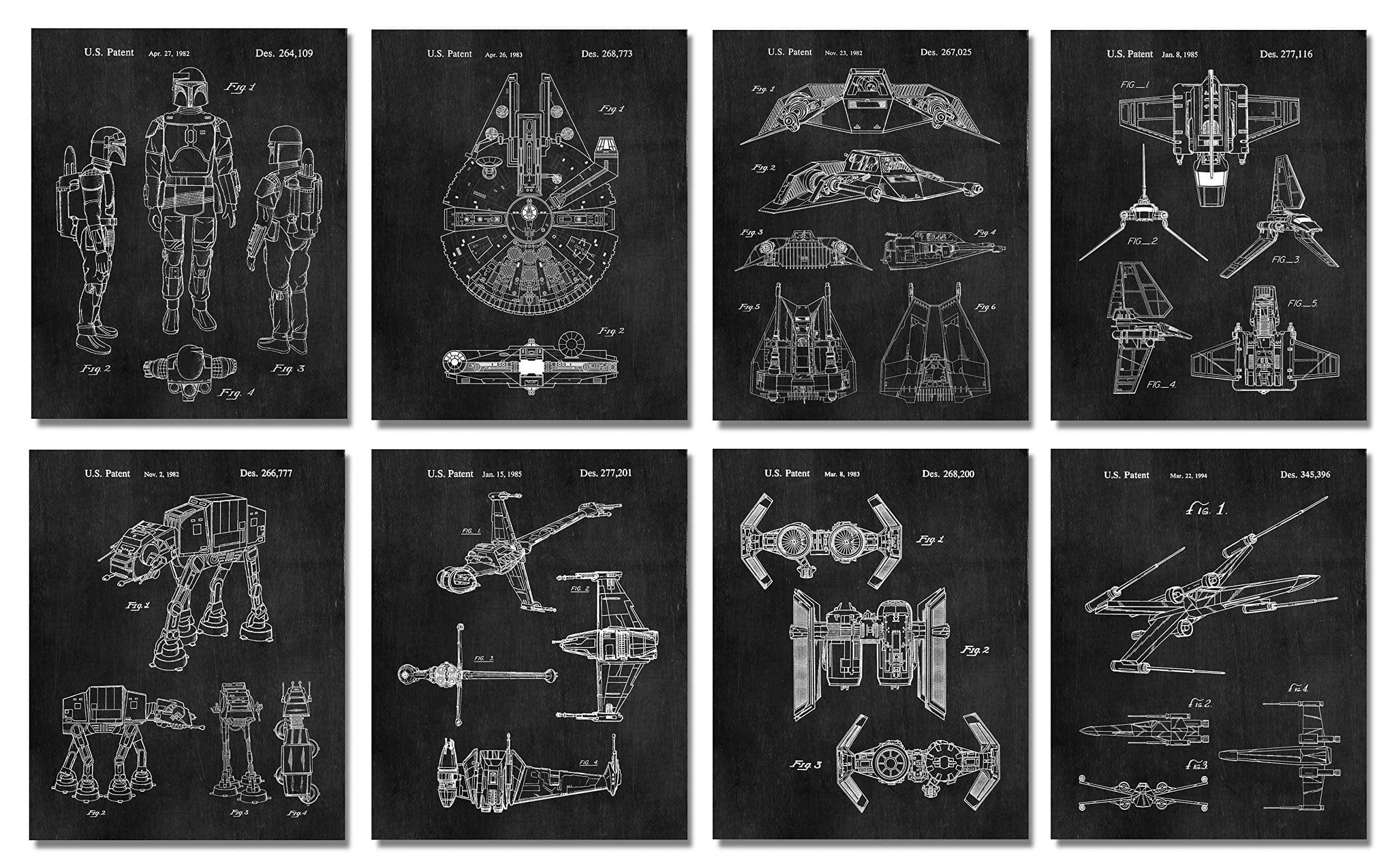 Star Wars Gifts for Men - 8 Wall Art Prints (8x10) for Boys Women Bathroom Bedroom Room Home Decor Merchandise Office Decorations Retro Movie Sci Fi Wars Comic-Con Man Cave Garage
