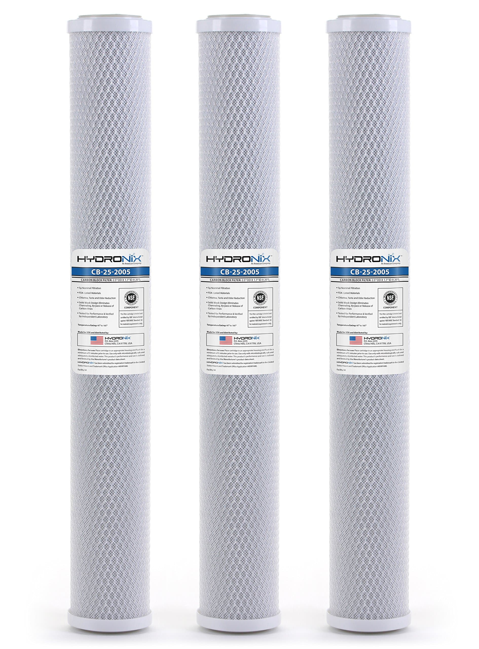 Hydronix HX-CB-25-2005/3 Universal NSF Coconut Activated Carbon Block Water Filter, 2.5" x 20"-5 Micron, 1 Count (Pack of 3), White