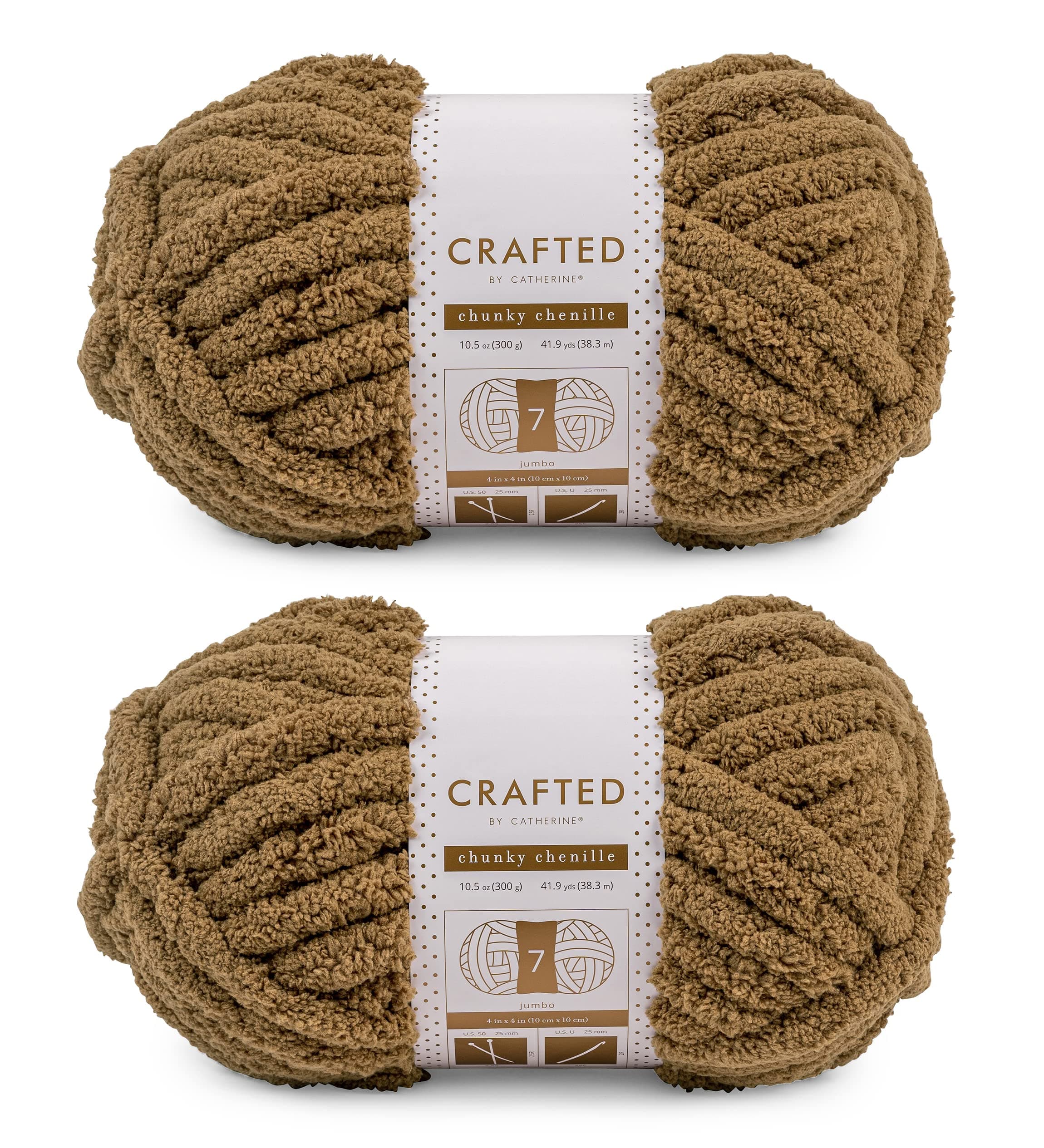 Crafted By Catherine Chunky Chenille Yarn - 2 Pack (41 Yards Each Skein), Brown, Gauge 7 Jumbo