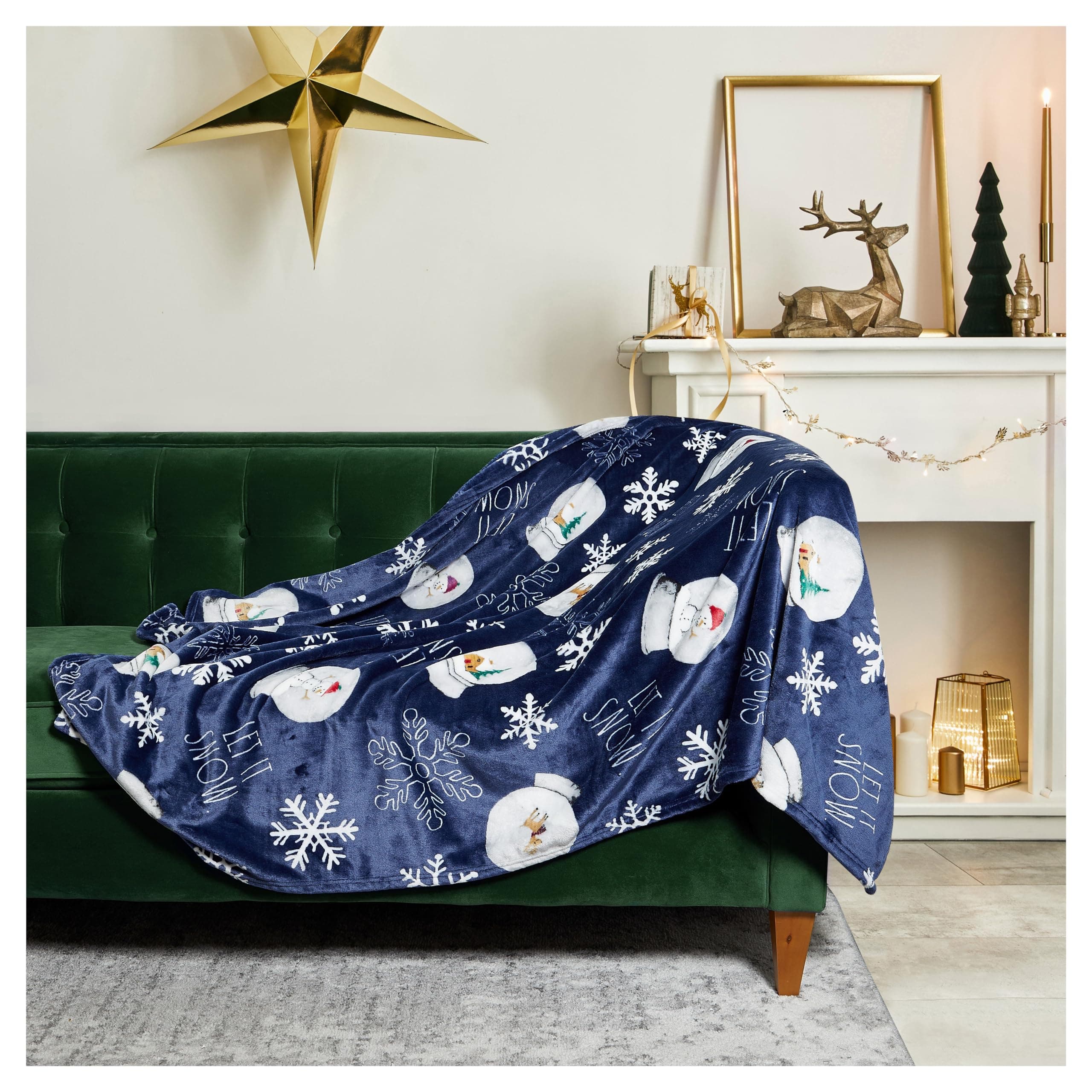 Rae DunnRae Dunn Throw Blanket- Soft, Decorative Blankets for Bed or Couch, Cozy Throws for Sofa, Soft Plush Throw Embroidered let it Snow, 50 inches x 70 inches