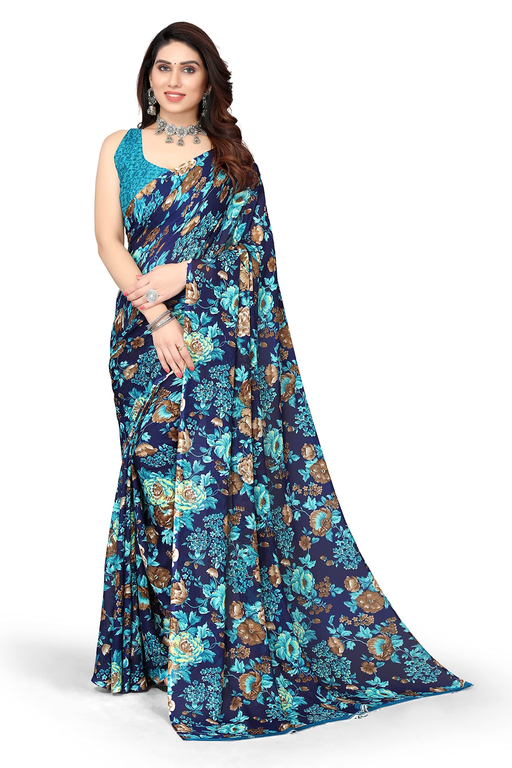 Women's Jacquard Georgette Saree (Echo Blue