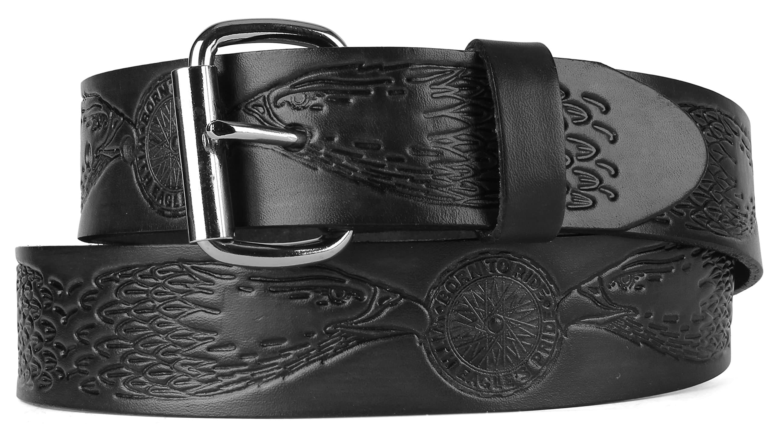 Western Eagle head Top Grain leather Belt,Roller buckle,w/Snaps for Interchangeable Buckles,Made in USA