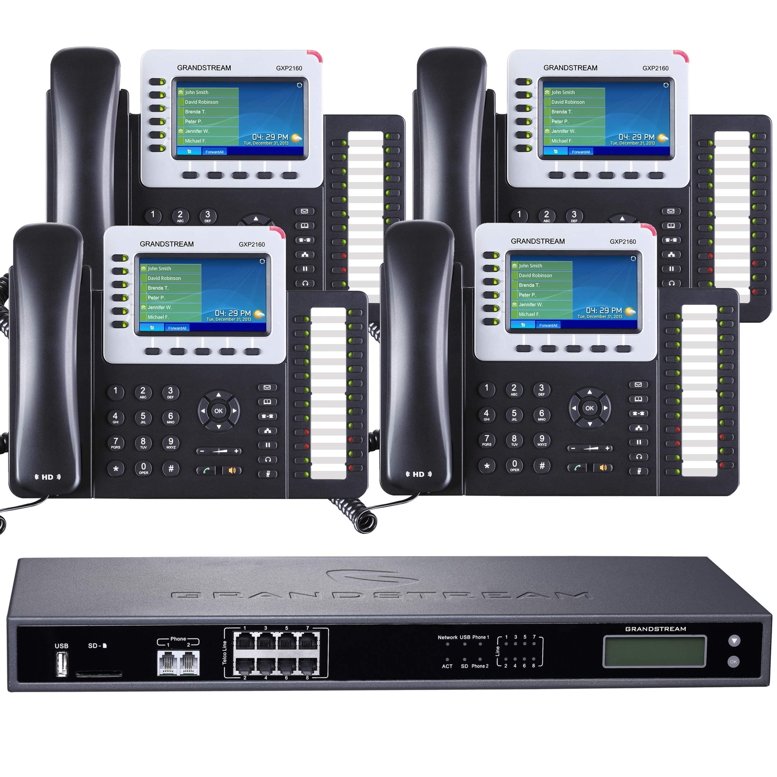 Business Phone System: 8-Line Ultimate Pack with Auto Attendant, Voicemail, Cell & Remote Phone Extensions, Call Recording & 1 Year Free Mission Machines Phone Service (4 Phone Bundle)