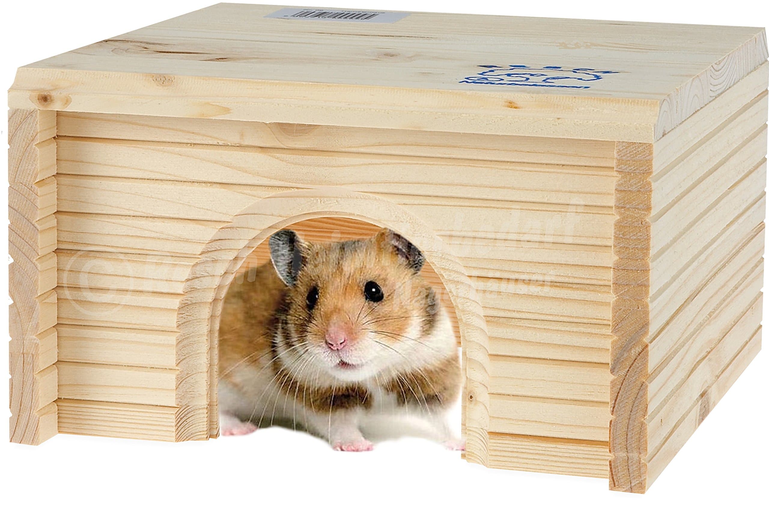 Resch No09 Hamster log cabin Natural solid wood made of spruce / In a cosy log cabin design, with a large entrance