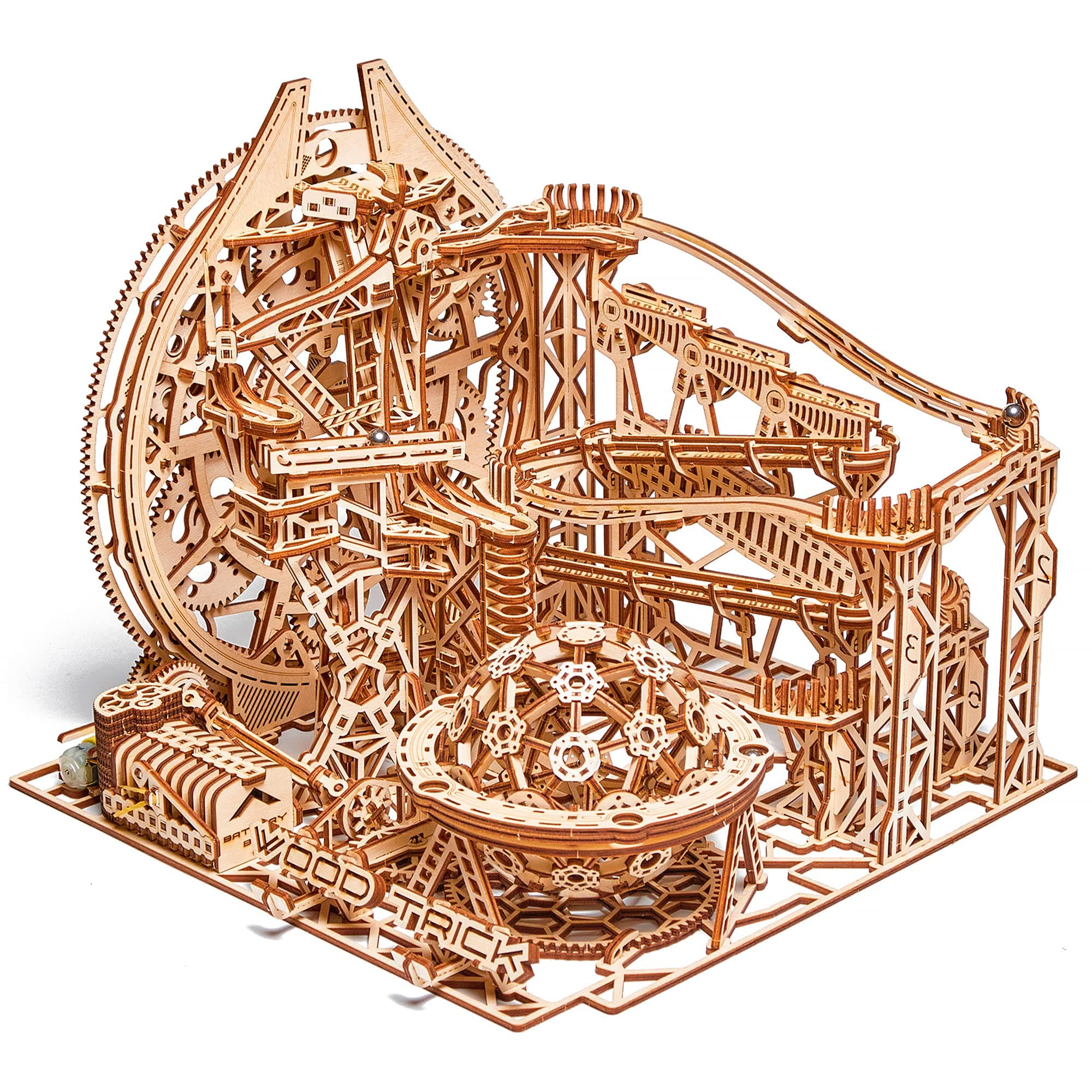 - Wooden Marble Run Electric Motorized - 3D Wooden Puzzles for Adults to Build - 15x14 in - Roller Coaster Wooden Model Kits for Adults to Build
