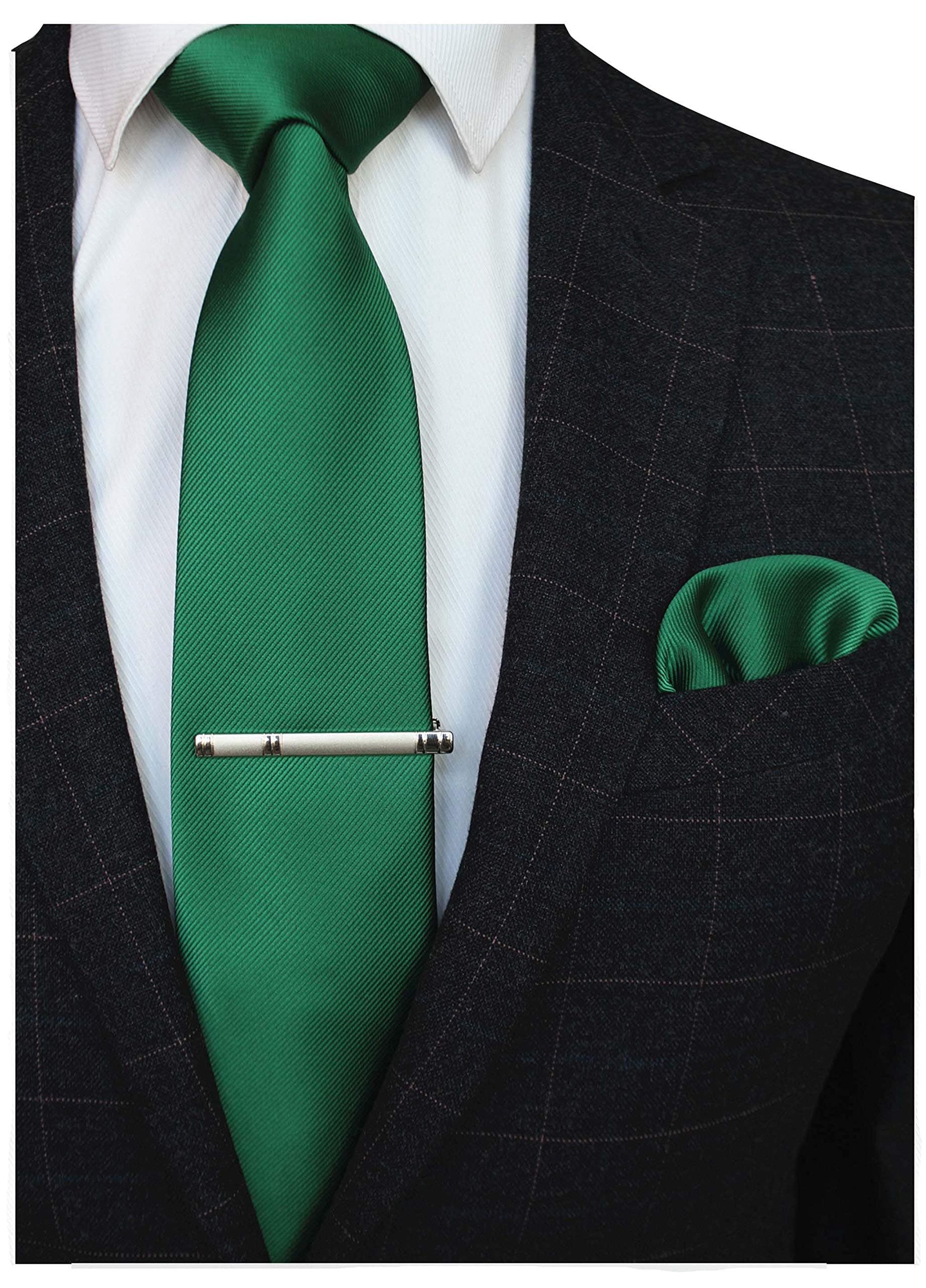Solid Color Formal Necktie and Pocket Square Tie Clip Sets for Men