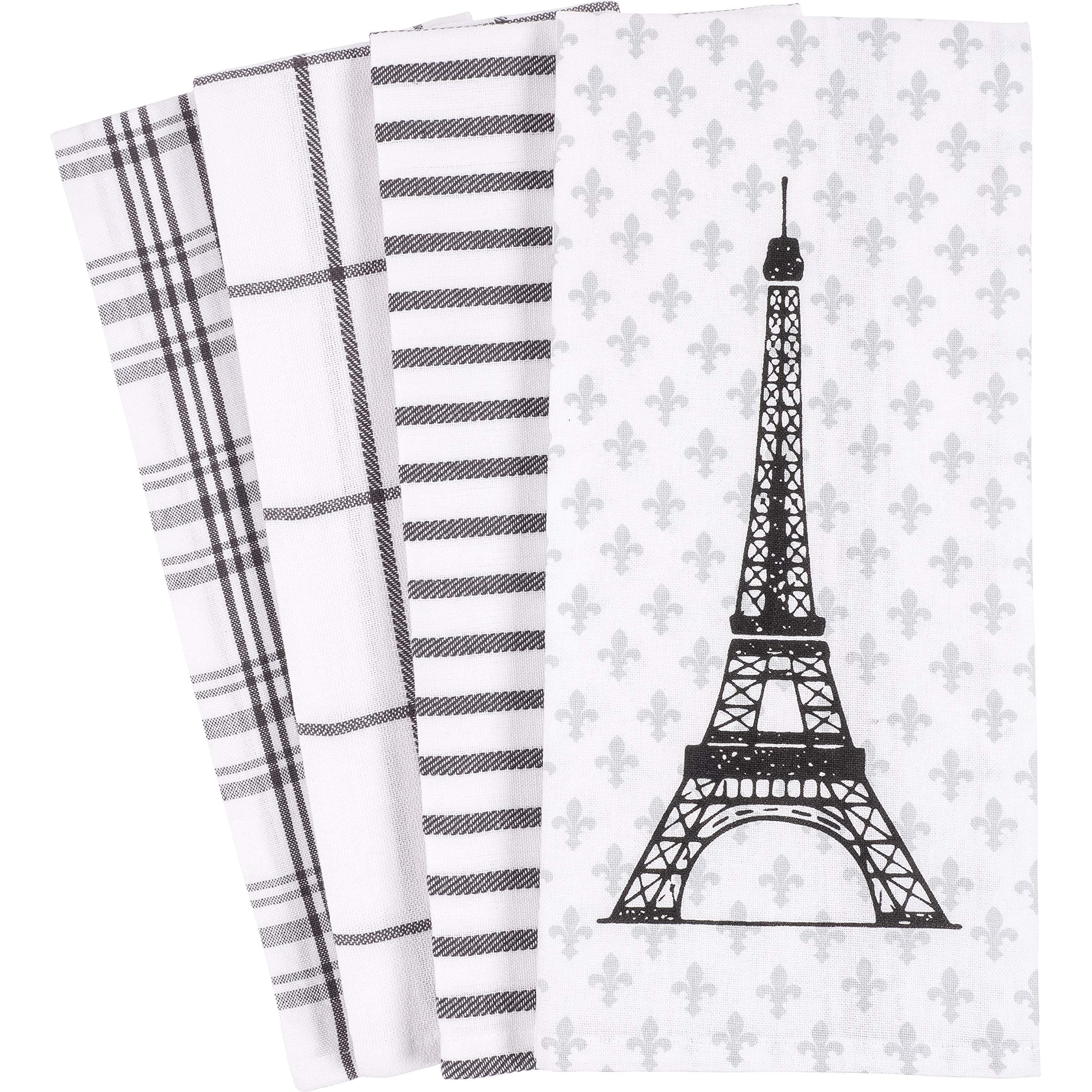 KAF Home Pantry Eiffel Tower Paris Fleur-de-lis Kitchen Dish Towel 18 x 28-inch Set of 4