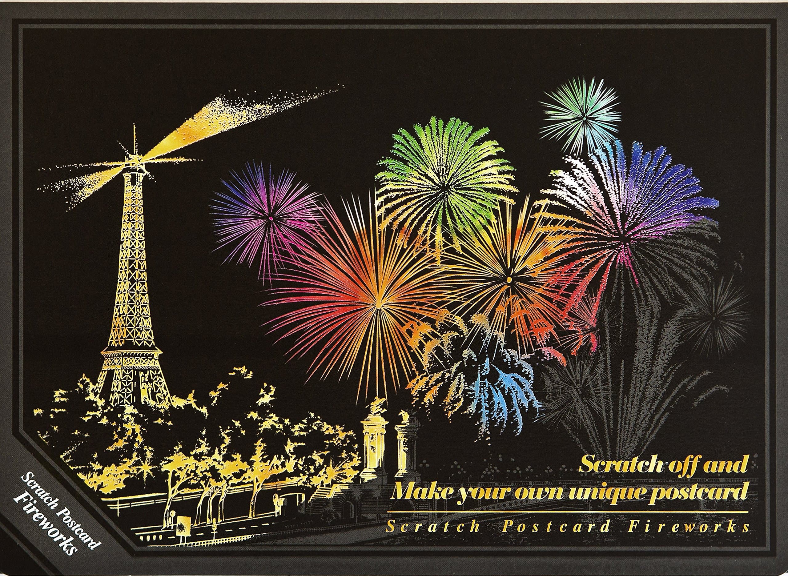 Lago Scratch Coloring Postcard Fireworks/Set of 4/1 Scratch Stylus