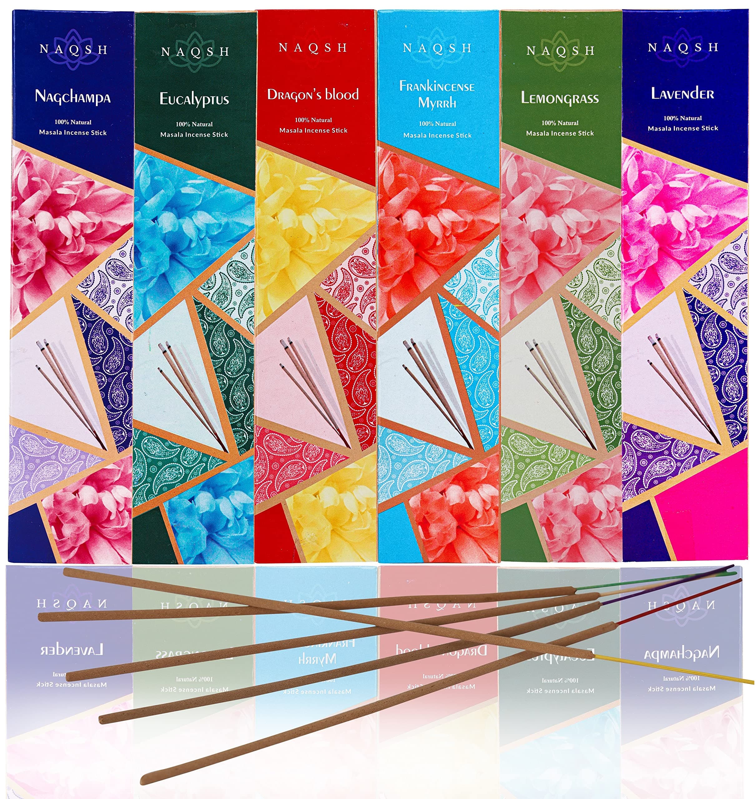 Premium Hand Rolled Incense- Assorted 6x20 Mesmerizing Incense Sticks Including Lavender, Dragon's Blood, Frankincense Myrrh, Lemongrass, Eucalyptus, and Nagchampa