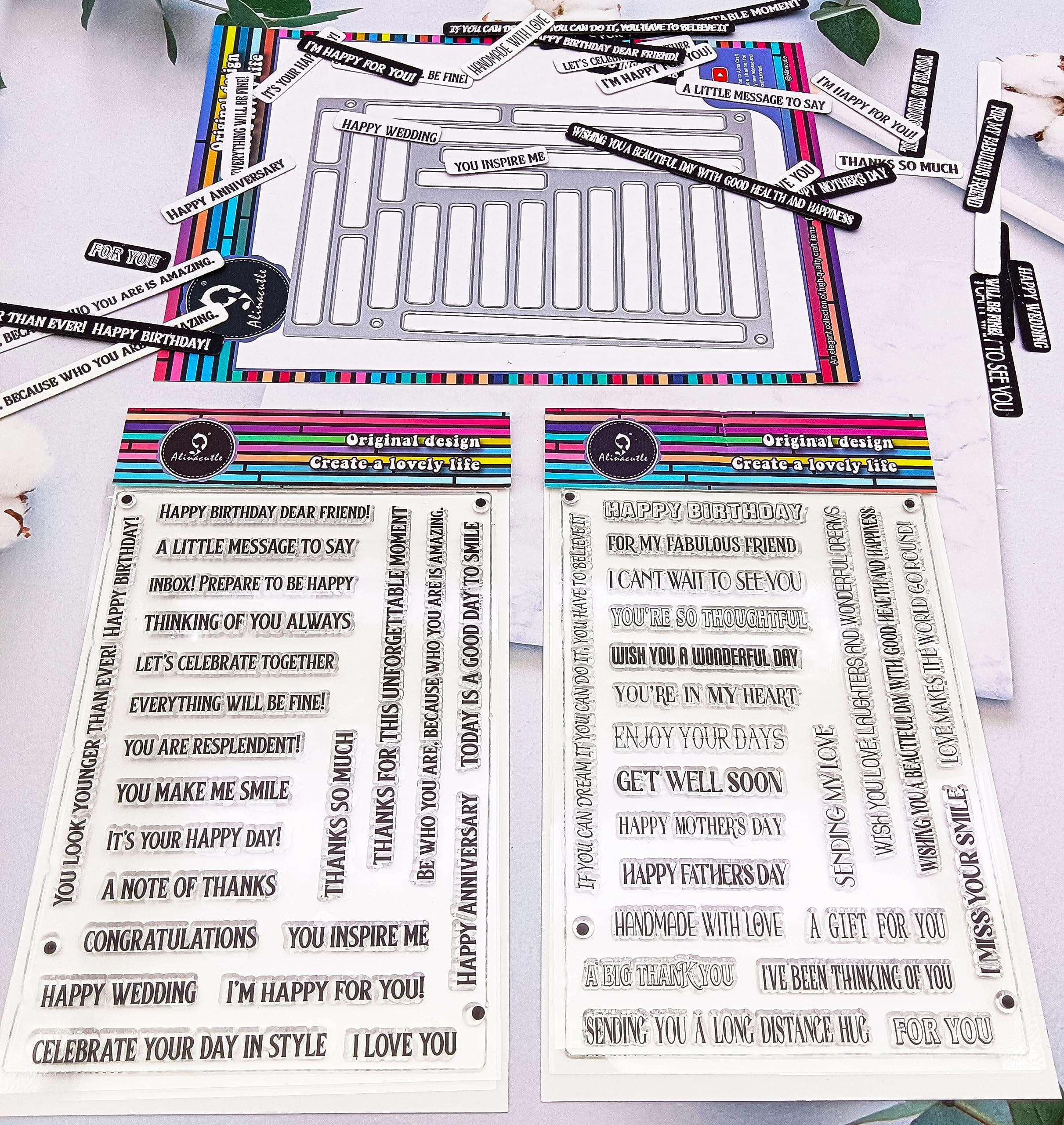 Alinacutle 2pc Stripe Clear Stamps with 1pc Tag Die, Sentiments Stamp Banner,Paper Craft Metal Die-Cuts,Scrapbooking Cutting…