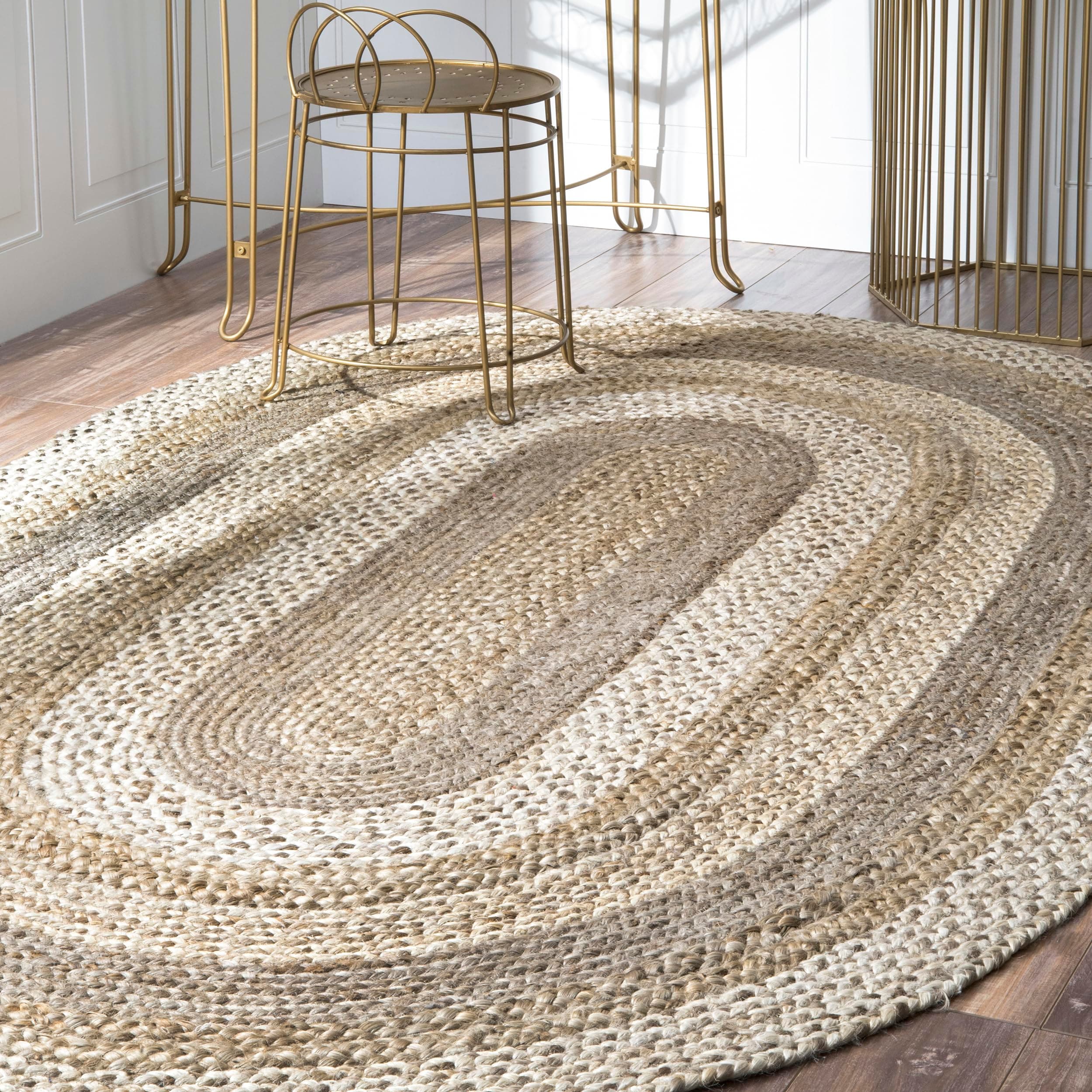 Nuloom Charlene Natural/Ivory, 5' x 8' Oval, Solid, Jute, Soft and Textured, High Traffic, Stain Resistant, Easy Clean, Durable Area Rug for Bedroom, Living Room, Dining Space, Foyer, Entryway