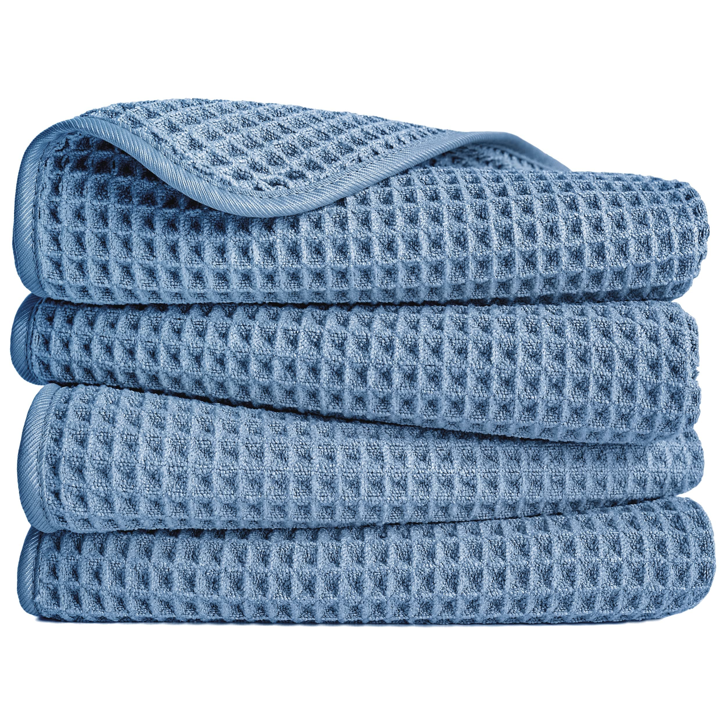 POLYTE Microfiber Lint Free Hand Towel, 16 x 30 in, 4 Pack (Blue, Waffle Weave)