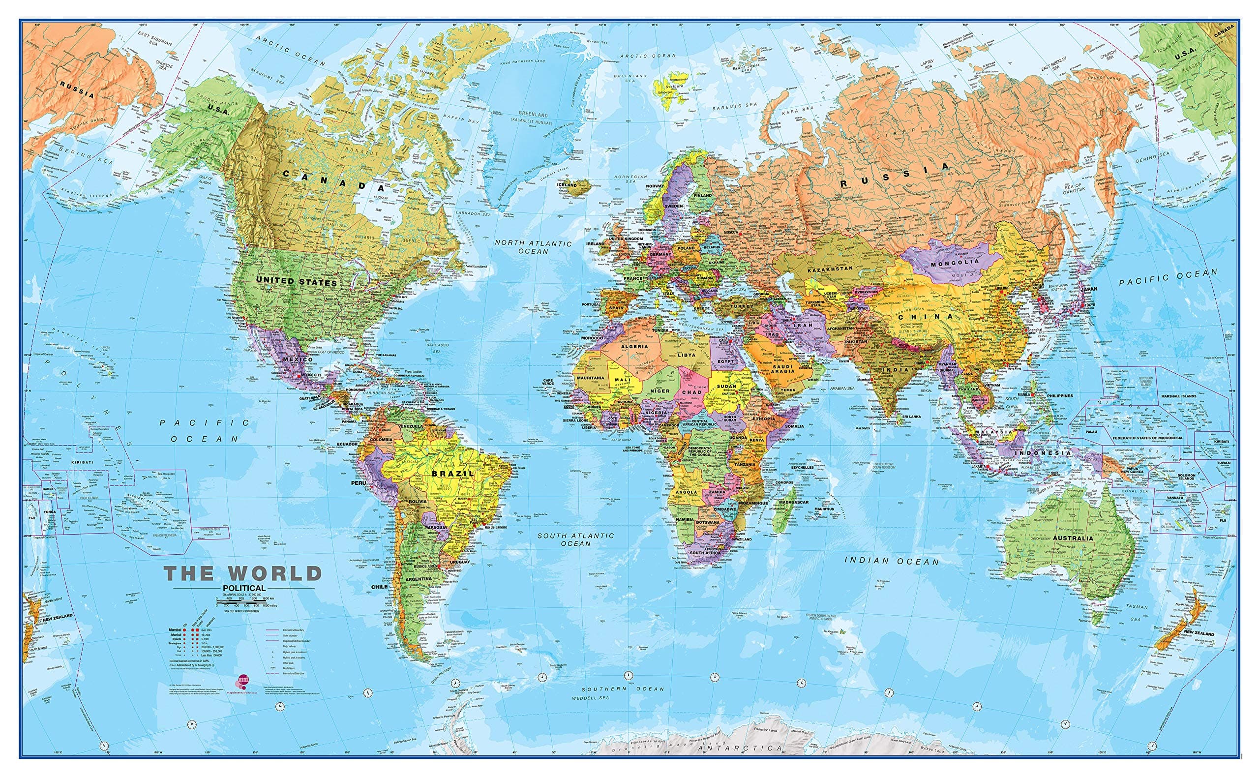 Large World Political Map Front Lamination
