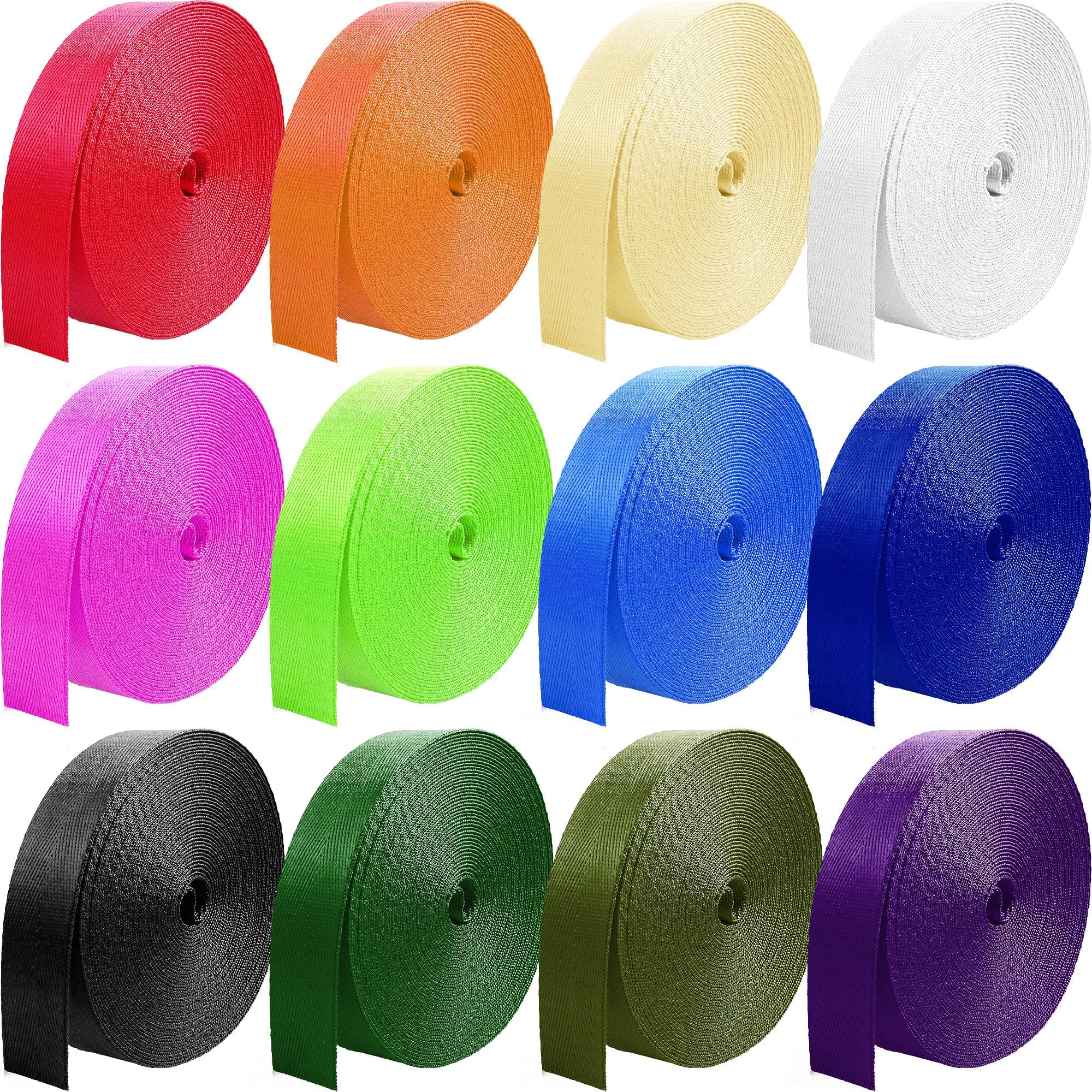 12Pcs Colored Nylon Heavy Webbing Straps, 1 inch x 3.3 Yards Weather Resistant Fabric Straps for Bags, Backpacks, Handles, Luggage, Slings