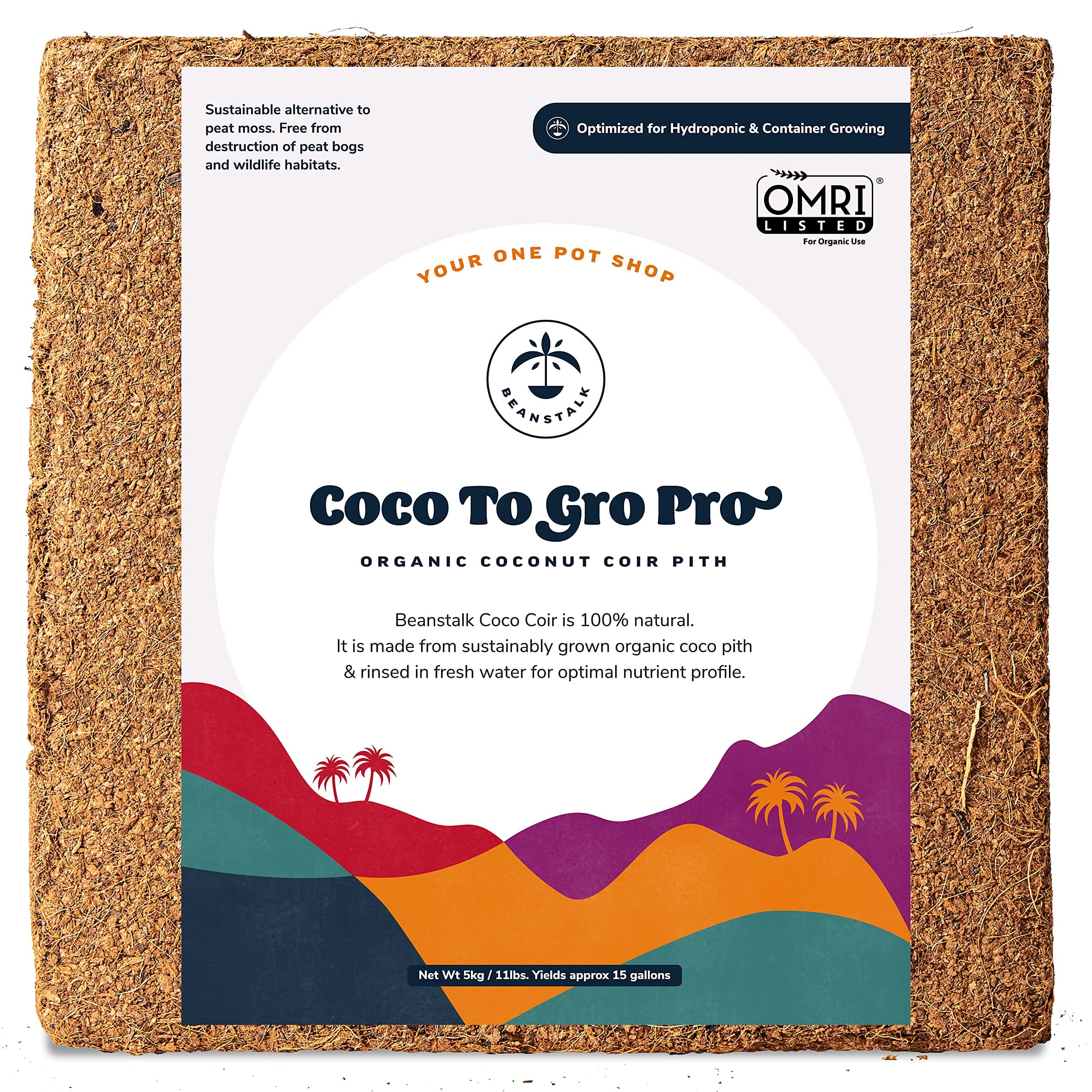 Coco to GRO Pro by Beanstalk (1 Brick, 11 lbs), Organic Coco Coir Bricks, OMRI Certified, Triple Washed, Coconut Coir Brick, Coconut Coir Bricks, Coco Coir Soil, Coco Peat (11 lbs)