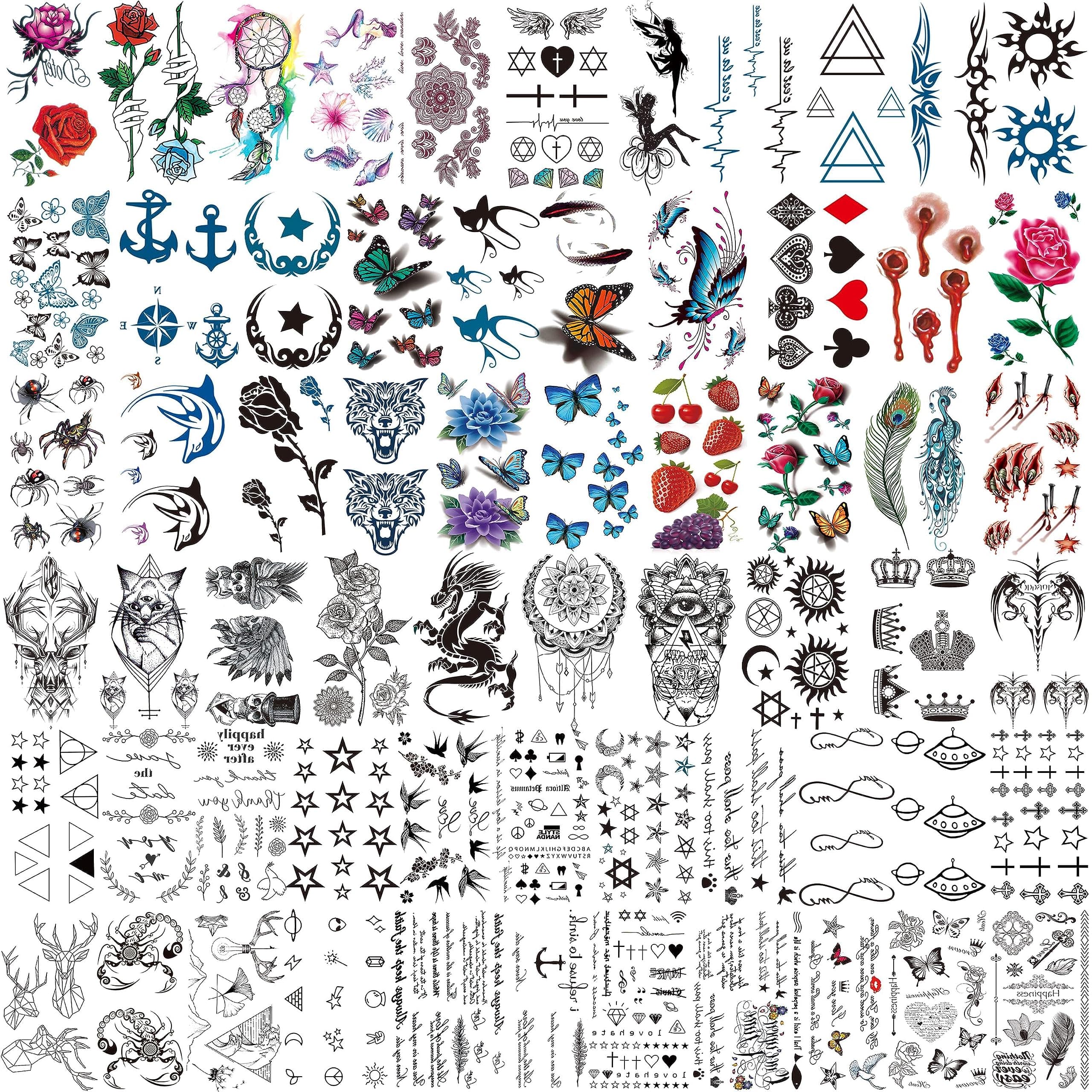 COKTAK 64 Sheets Variety Tiny Waterproof Temporary Tattoos For Men Women, Moon Star Butterfly Birds Planets Fake Tattoos For Kids Adults, Arm Neck Face Letters Temp Tattoo Temporary Tatoos Sticker Set