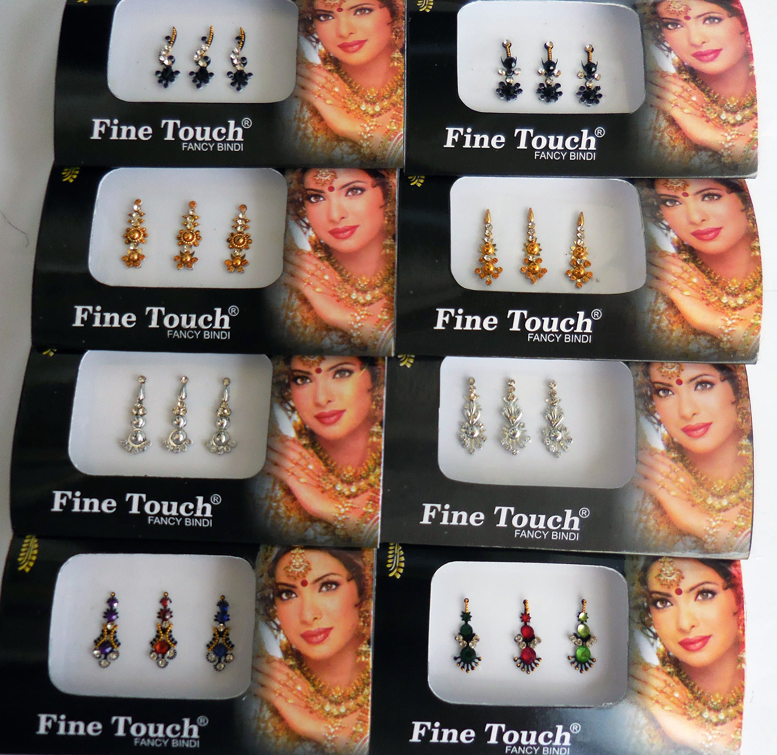 Fine Touch 8 Bindi Pack- 24 Combo Stickers Multicolored,Silver,Gold,Black, Tattoo Jewelry