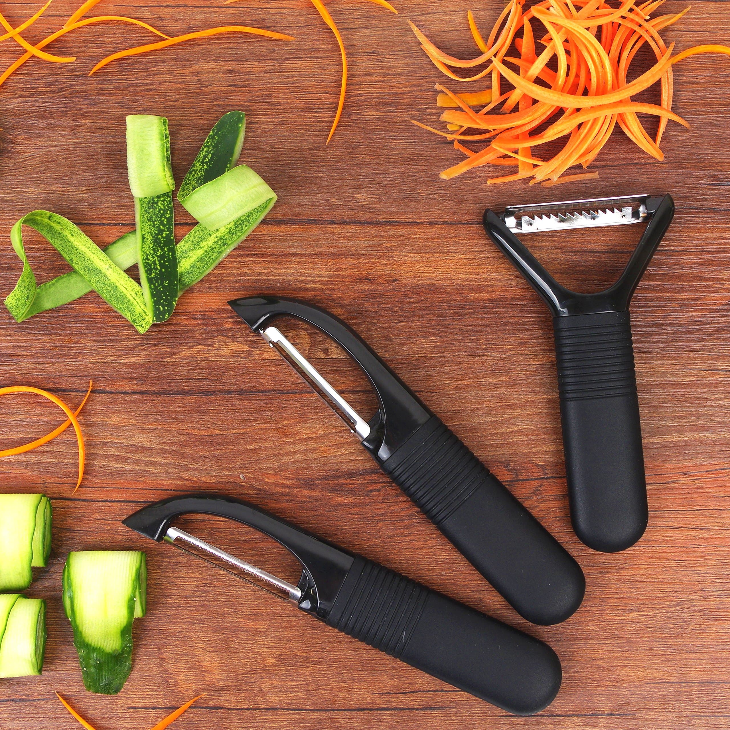 Vegetable & Fruit Grips Peeler 3 Pieces Set Sharp Stainless Steel Blade with Ergonomic Silicone Handle, Ultra Durable Kitchen Gadgets & Tools With Cleaning Brush