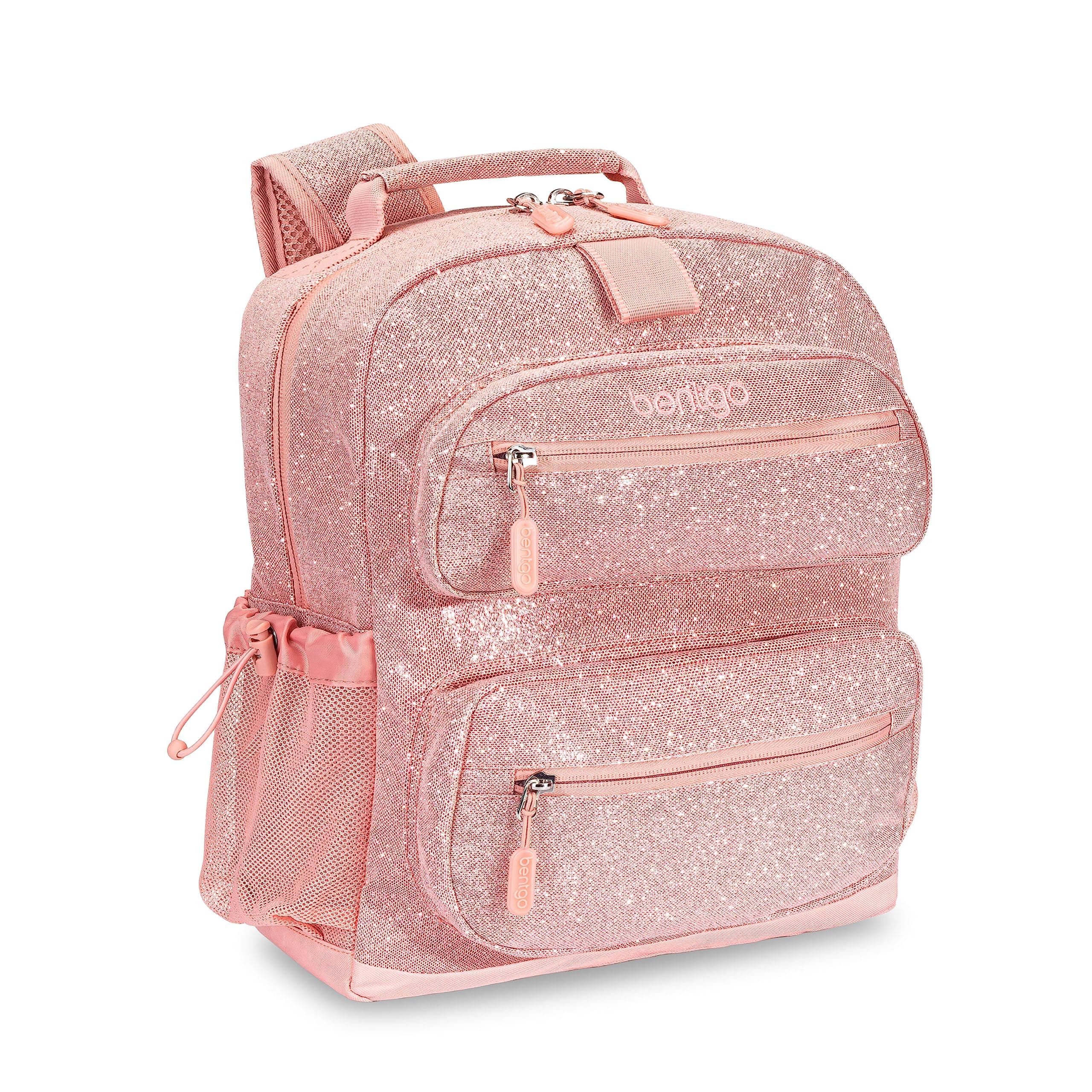 Bentgo® Kids Backpack - Durable Lightweight 14” Backpack, Glitter Edition - Petal Pink