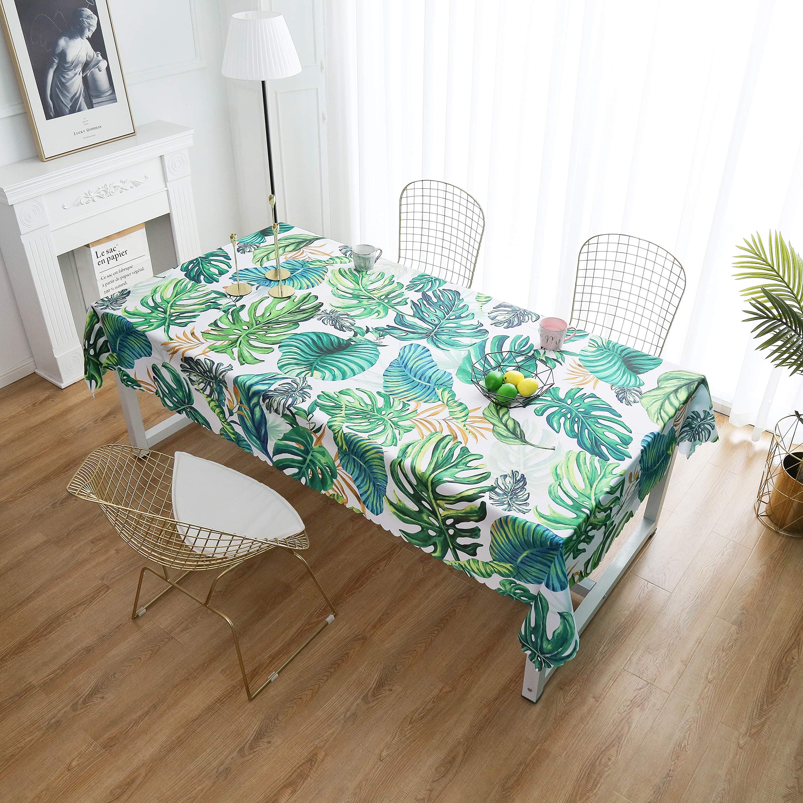 Tablecloth - Original Design Art Printing Table Cloth - Machine Washable Spillproof Rectangle Table Cover - Indoor Outdoor Party Picnic Patio Spring Summer Decoration - 60"x84" (Green Tropical)
