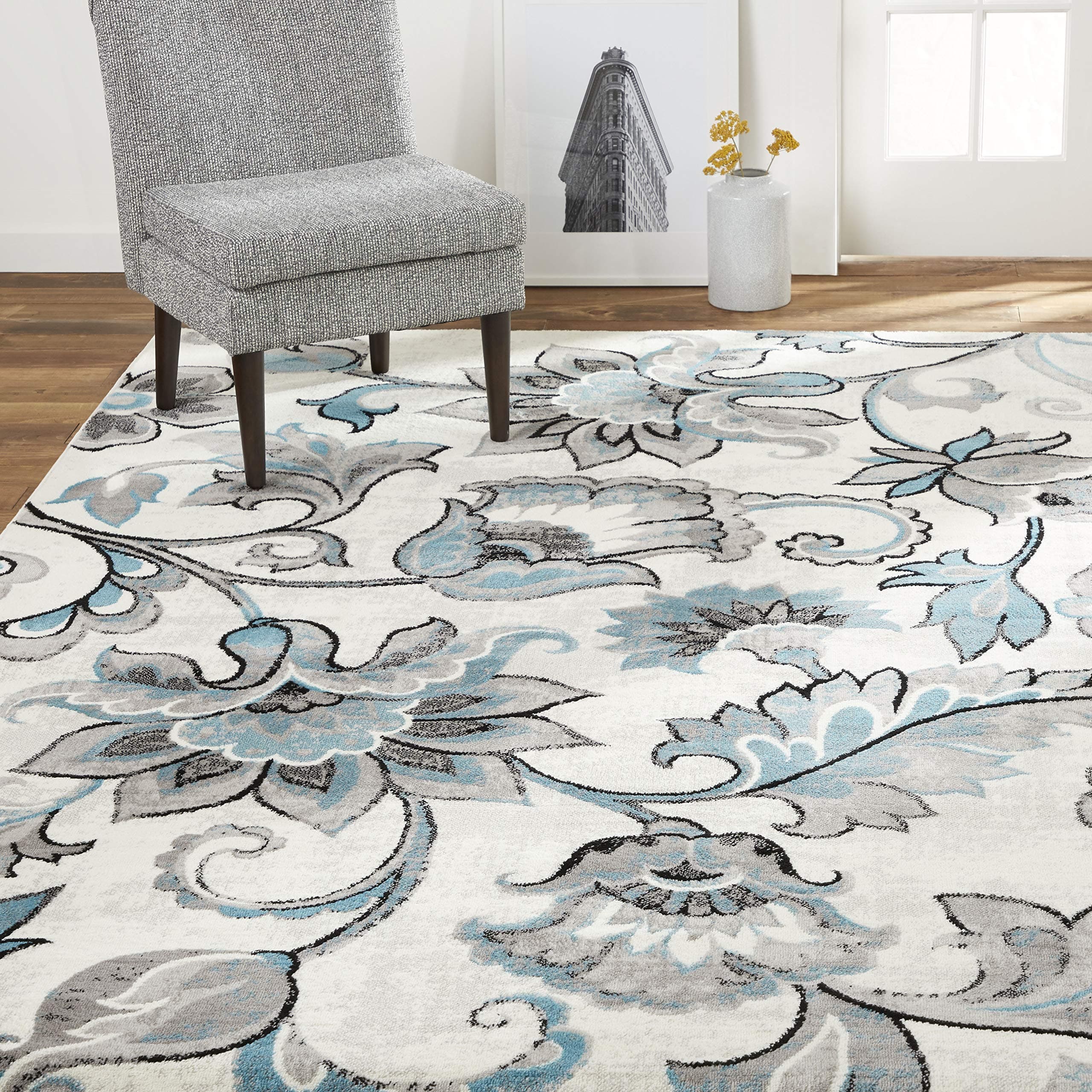 Home DynamixBoho Odesa Area Rug 5'2"x7'2", Ikat Ivory/Blue