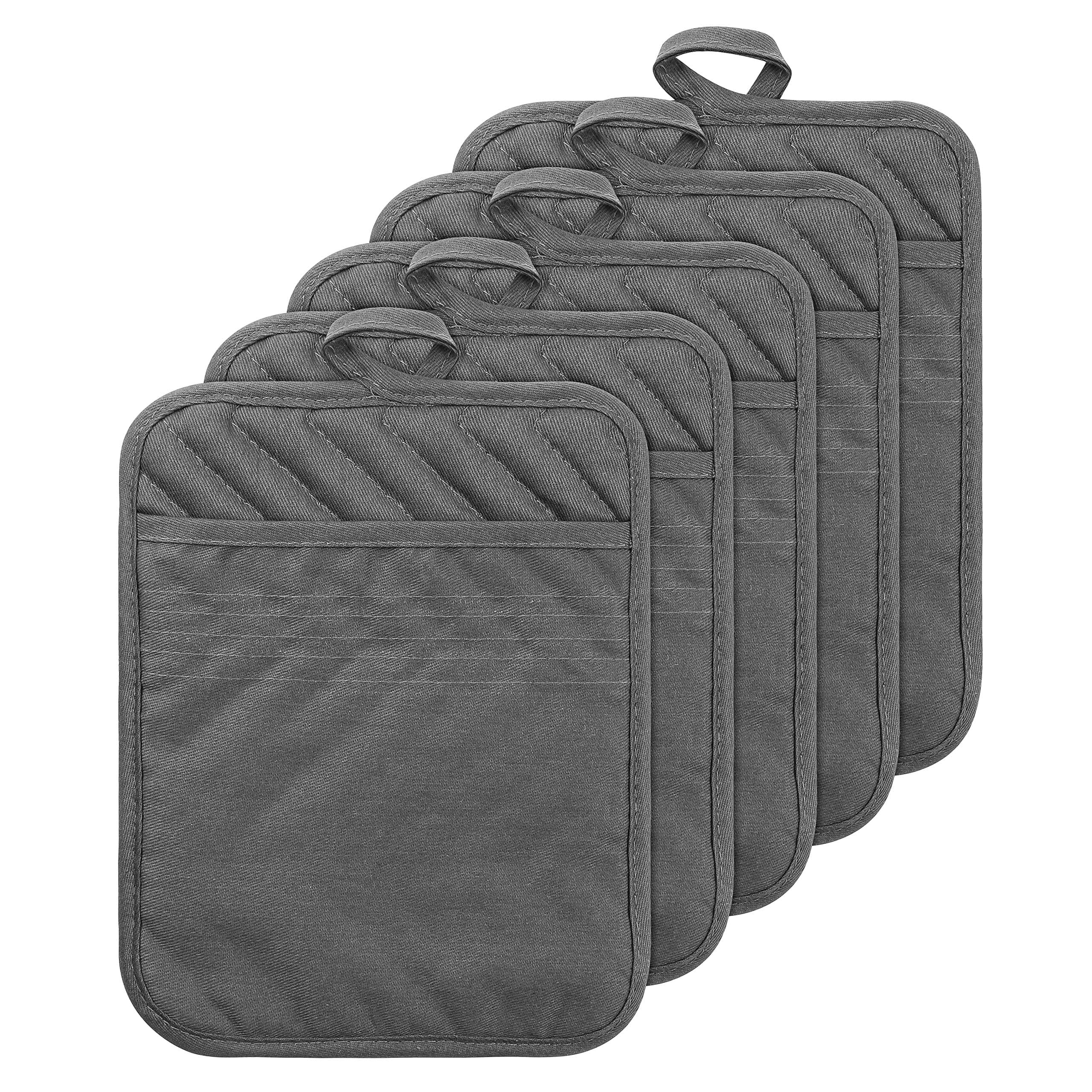 GROBRO7 5Pack Pocket Pot Holders Cotton Heat Resistant Potholder Multipurpose Hot Pads Machine Washable Oven Mitts Cooking Pads Bulk for Daily Kitchen Baking and Cooking 8.9 x 6.9 Inch Grey