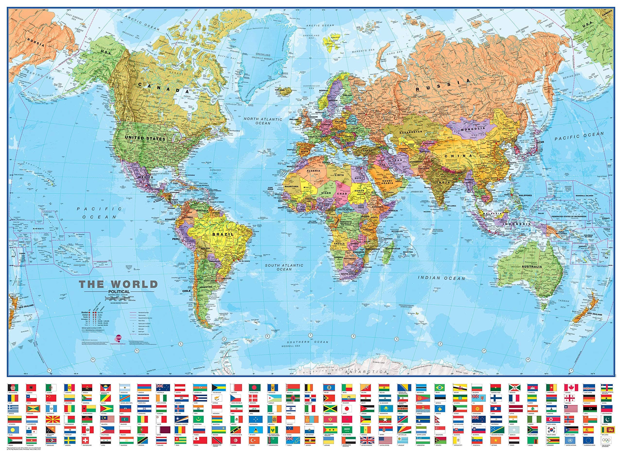 World Political Large Map With Flags