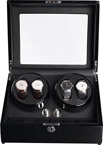 DENO Automatic Wood/ Double Watch Winder Display Box black 4+6/ Wood Shell/ Leather Pillow/ Piano Paint/ Tempered Glass/ Japan Motor/Black Box
