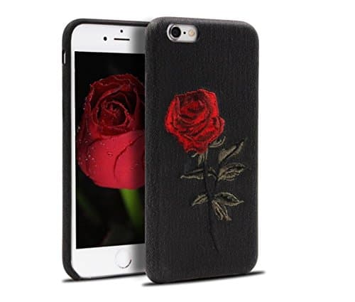Phone Case 3D Embroidery Roses Phone Case PC Plastic Soft Case Personalized Fashion for iPhone 6/6s and iPhone 7 (Black-iPhone 6/6s)