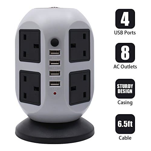 EODO Power Strip with USB 8-Outlet 4-USB Ports Surge Protector, Smart Vertical Charging Tower Station & 6.5ft/2M Power Cords (grey)