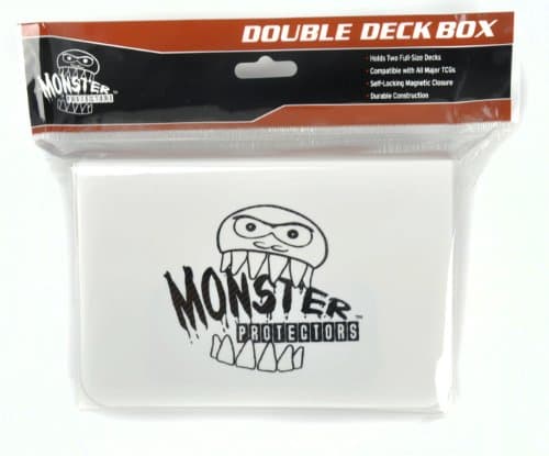 Monster Magnetic Double Trading Card Deck Box(White) -2 Removable Deck Sleeves-Holds 150 Gaming TCGs-Compatible w/Yugioh,MTG, Magic The Gathering, Pokémon-Long Lasting, Durable Riveted Construction