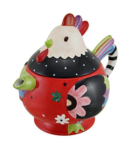 Whimsical Hand Painted Ceramic Rooster Teapot 33 Oz