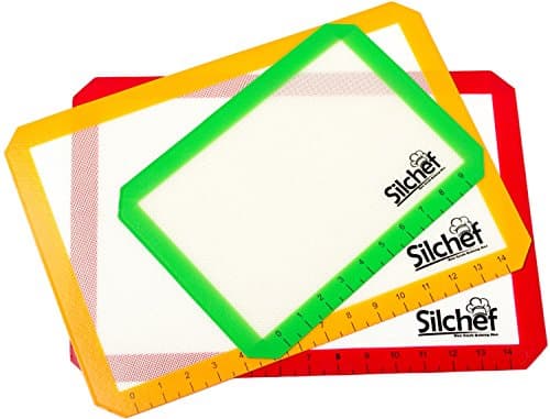 Silicone Non Stick Baking Mats with Measurements (3-Pack) - 2 Half Sheet Liners & 1 Quarter Sheet Mat | Professional Quality, Nontoxic & FDA LFGP Approved | Red, Yellow & Green by Silchef