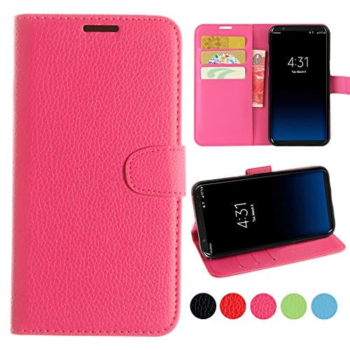 Galaxy S8 Plus Case, Jamche Premium Folio PU Leather Magnetic Flip Open Pocket ID Credit Card Holders / Cash Slots Wallet Protective Phone Case Cover for Samsung Galaxy S8 Plus, Hot Pink