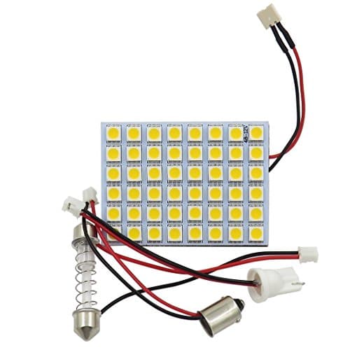 Pack 2,DC 12V 4W 520 Lumen Super Bright 48pcs 5050 SMD LED Panel Dome Light LED Bulb+Adapter(BA9S T10 Festoon 31~44mm) Warm White 3000K-3500K