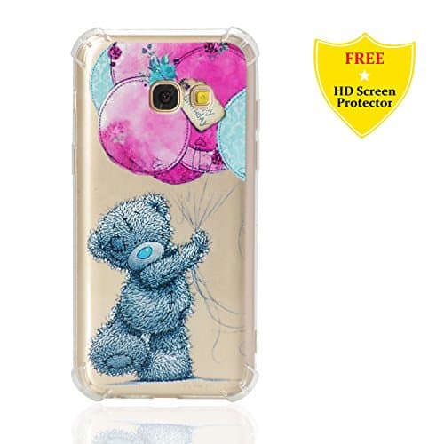 Galaxy A3 2017 Case + Free HD Screen Protector,idatog® Colorful Design Soft Silicone Gel Skin Cover Case Flexible TPU Creative Case Bumper Shockproof Anti-Scratch Protective Back Cover For Samsung Galaxy A3 2017 (Bear)