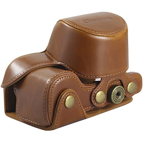 Clanmou Leather Camera Case Protective Bag Cover for Sony Alpha A6000 16-50mm Lens / Nex 6 with Shoulder Strap Camera Waterproof Cloth Bag Light Brown