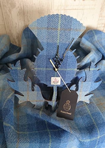 Handcrafted Authentic Harris Tweed Faced Wall Clock Baby Blue Check 12in