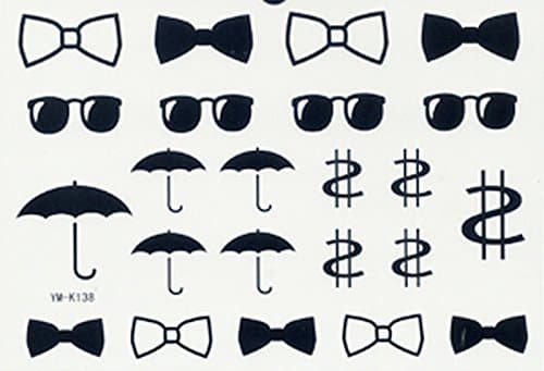 Look like real long last temporary tattoos different black and white butterfly bows,black glasses,umbrellas,music notes