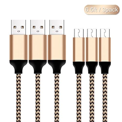 Samsung Charger Cable Micro USB Cable FoolerHome (3-Pack 6.5ft/2m) USB to Micro USB Charger Nylon Braided Ultra Durable Cable for Samsung Galaxy, Sony, HTC, Nexus, LG, Motorola, Android Smartphones, Kindle, DJI Mavic Pro Drone and More (Gold)