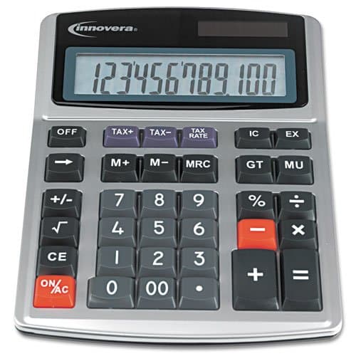Innovera 15971 Basic Desk Calculator Silver Calculator Basic Calculators Office, Calculator, 12 Digit, Tilting Display, Solar/Battery, Silver)