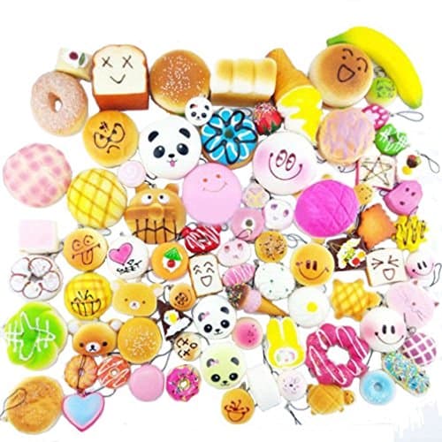 20 Pcs Random Squishy Charms,VIVAK Jumbo Medium Mini Soft Kawaii Slow Rising Squishies Toys Food Cake/Panda/Ice Cream/Dounts Phone Charm Straps Kids Toy Gift Party Favors