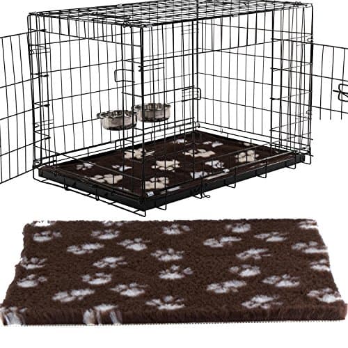 Dog Crate Cage Medium 30" With Vet Style Mat Bed & Two Dog Crate Stainless Steel BowlsMetal Folding Training Cage With Metal Tray (Design 3 Deluxe Plus Cage, Size 2 - 30" Medium)