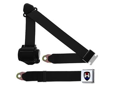 VW 3-Point Retractable Seat Belt, Wolfsburg Crest, Black