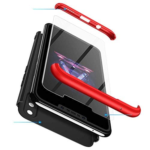 cmdkd Huawei Nova 3i Case, 360 Degree Protection 3 in 1 Slim PC Cover Shockproof Shell Full Body Coverage Hard Protective Case + Tempered Glass Screen Protector for Nova 3i/P Smart Plus Red Black