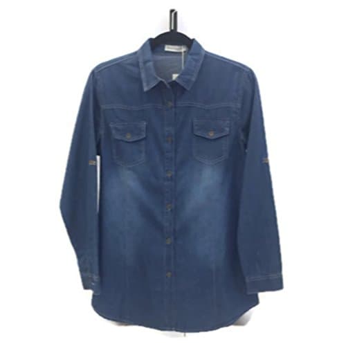 Runway Blue Women Denim Button Down Long Sleevs Top Blouse Shirt (S)