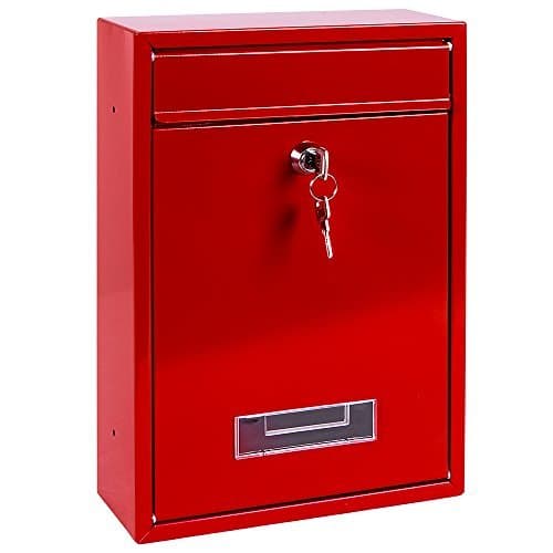 Home Vida Steel Square Letter Mail Post Box Wall Mountable Lock, Red