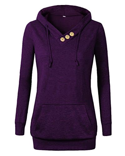 ZHANUS Women's Long Sleeve Button V-Neck Pockets Sweatshirts Pullover Hoodies Purple Medium