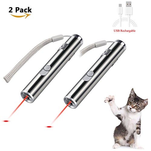 Cat Light Pointer-2 Pack,Needobi USB Rechargable Cat LED Light pointer Interactive Pet toys, Pet Crazy Chase Toy Cat Exercise Entertaining Tool, Red & White & UV LED Light