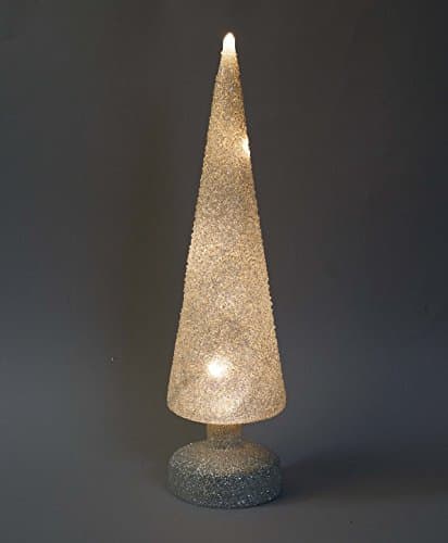 Stunning Glittery Mercury Glass Christmas Tree With LED String light - Twinkling Tree - Home Decoration - Table Centerpiece Holiday Ornaments - Antiqued Glass - Excellent Gift Idea! (Silver)